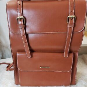 Classic Tan Leather Backpack with Front Pocket